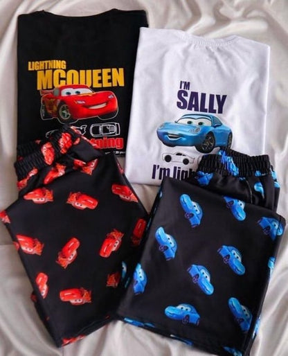 Cars McQueen & Sally Sevgili Çift Pijama Takımı (Alt + Üst Set)